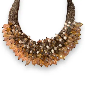Handmade Smoky Necklace 20" Drop Beads Clustered Trendy Bib Choker