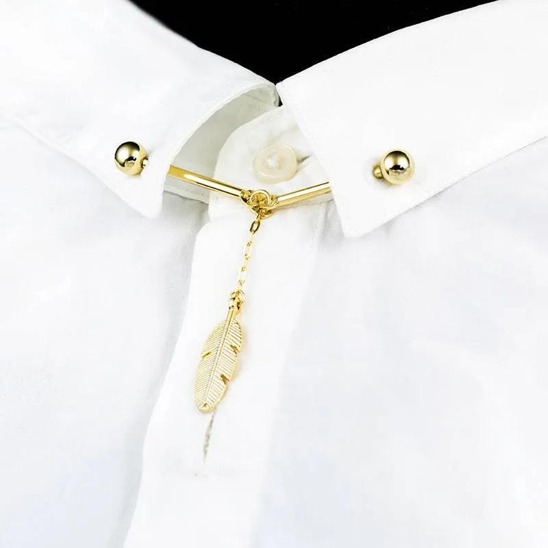 High End British Style Shirt Collar Needle  Metal Leaves Brooch Lapel Pin Simple Women and Men