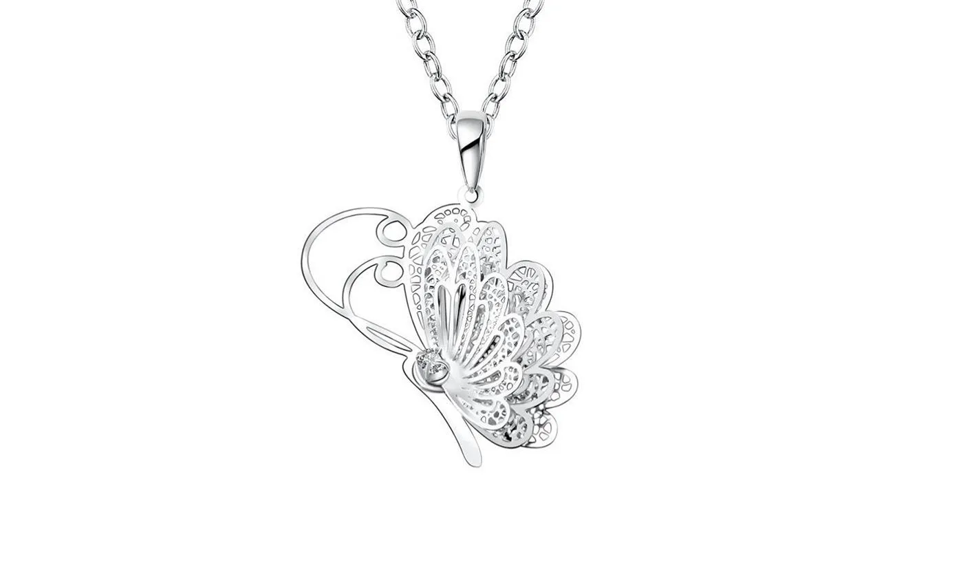 Hollow Butterfly Flying Wings Pendant Necklace