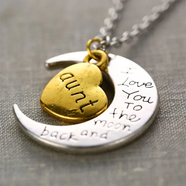 I Love You To The Moon And Back Family Pendant Necklace Choker Chain Daughter Mom Sister