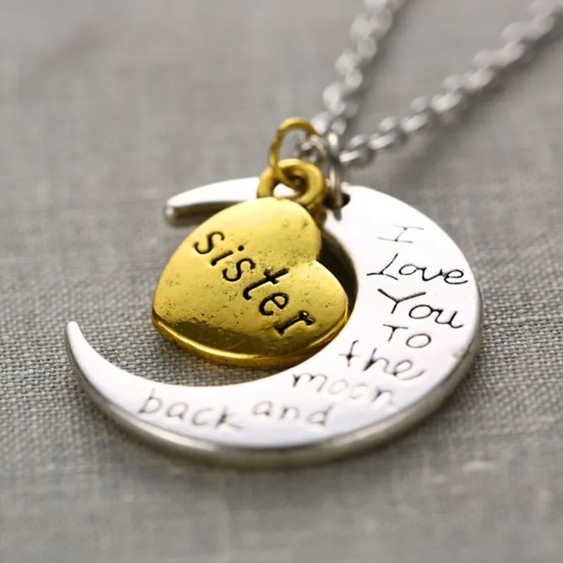 I Love You To The Moon And Back Family Pendant Necklace Choker Chain Daughter Mom Sister