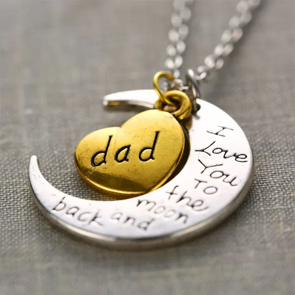 I Love You To The Moon And Back Family Pendant Necklace Choker Chain Daughter Mom Sister