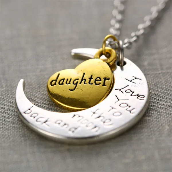 I Love You To The Moon And Back Family Pendant Necklace Choker Chain Daughter Mom Sister