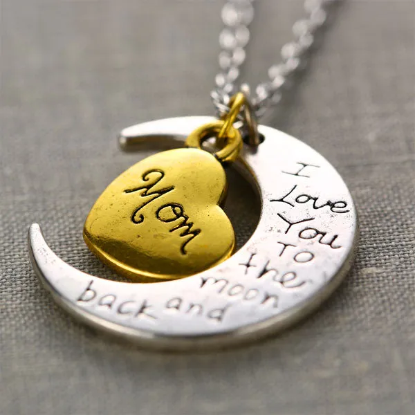 I Love You To The Moon And Back Family Pendant Necklace Choker Chain Daughter Mom Sister