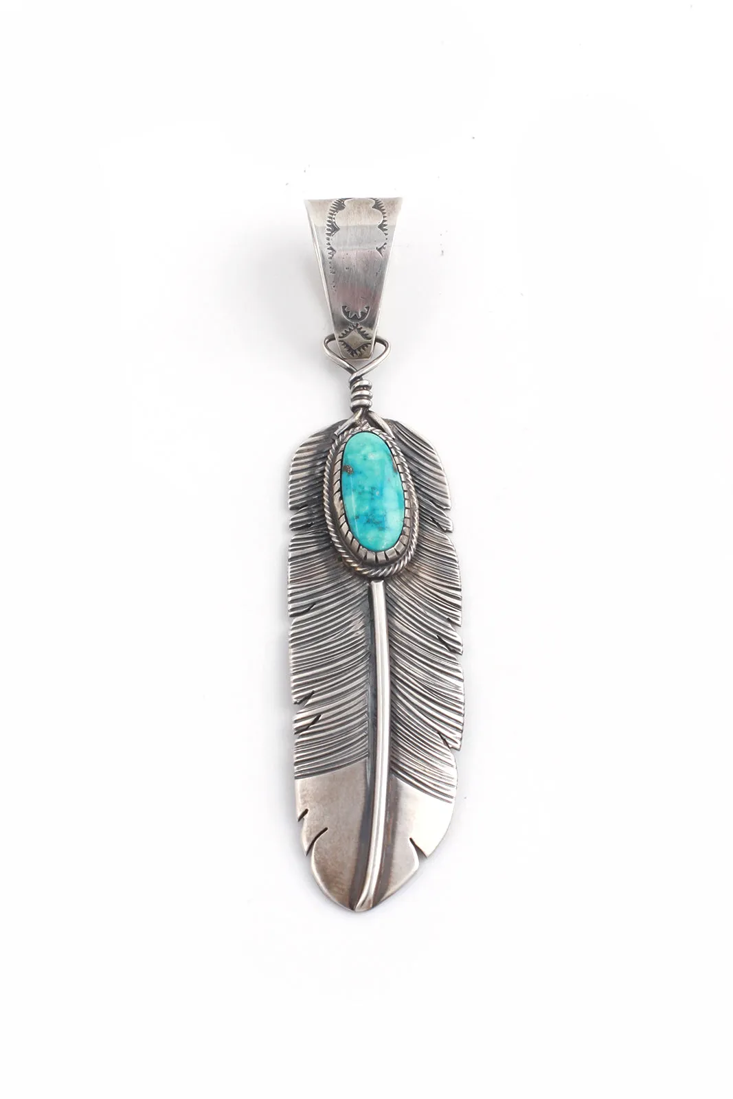 L Jeer Turquoise Sterling Silver Feather Pendant