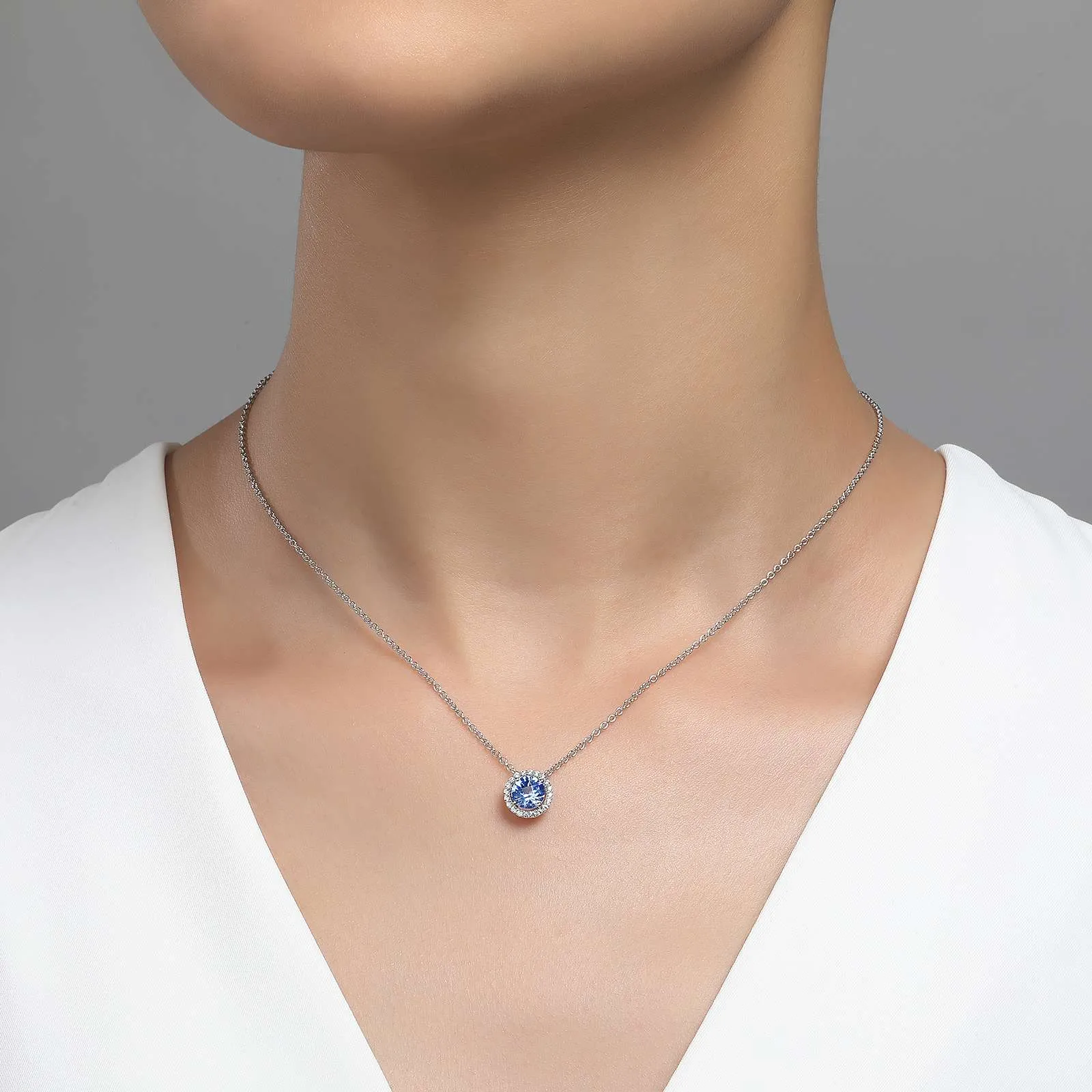 Lafonn Simulated Aquamarine March Birthstone Halo Necklace
