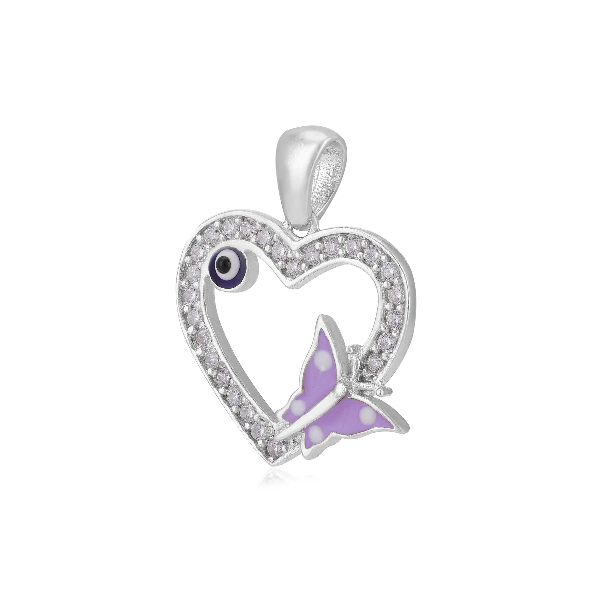 Lavender Butterfly 925 Rhodium Plated Evil Eye Heart Pendants