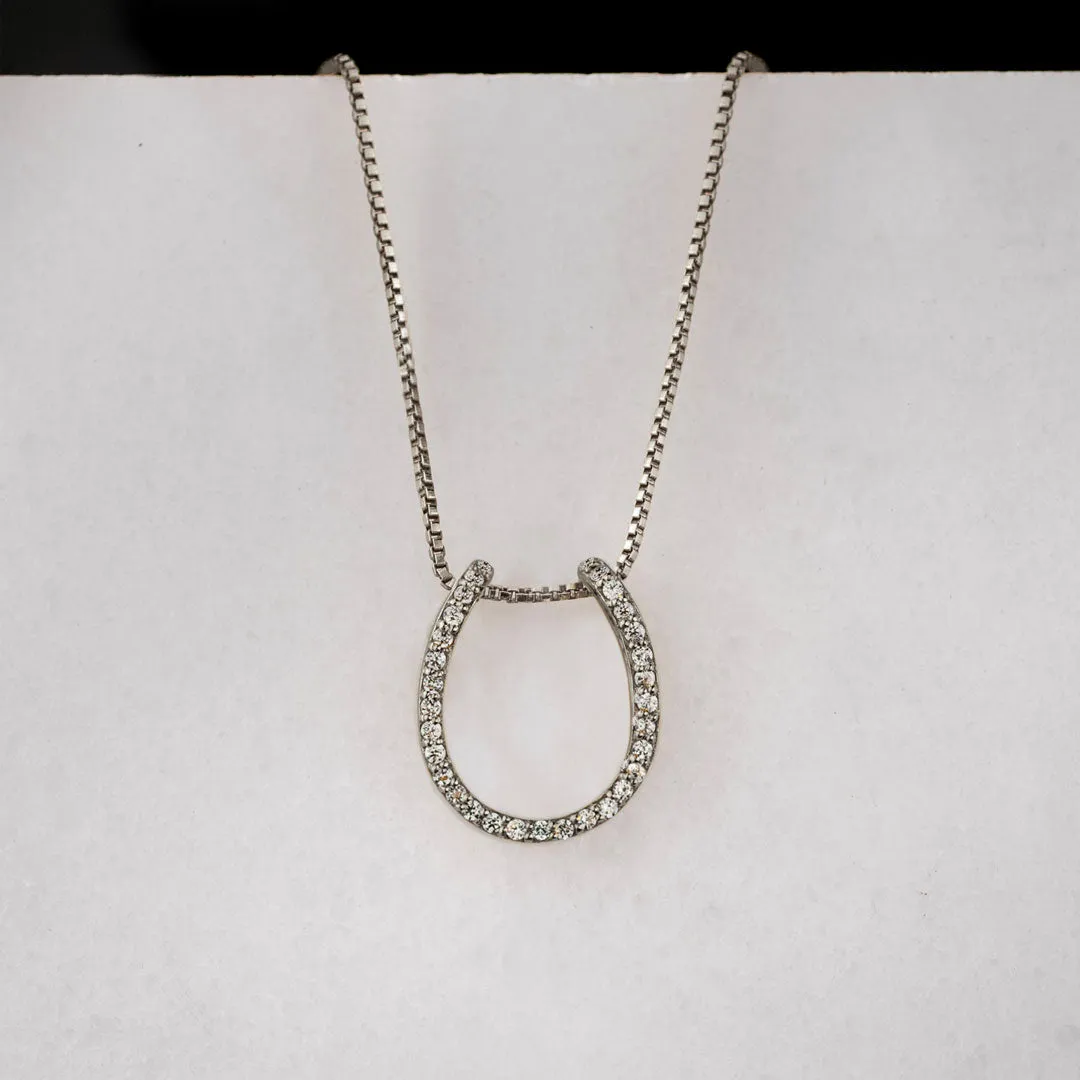 Levade - Horseshoe Moissanite Stone Pendant and Box Chain Sterling Silver Necklace