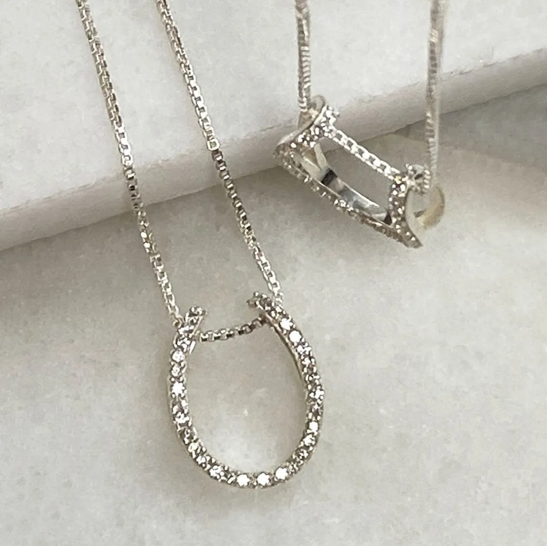 Levade - Horseshoe Moissanite Stone Pendant and Box Chain Sterling Silver Necklace