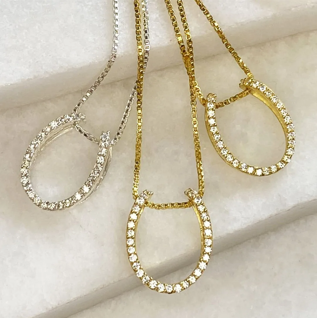 Levade - Horseshoe Moissanite Stone Pendant and Box Chain Sterling Silver Necklace