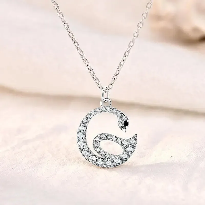 LOVCIA Beautiful CZ Swan 925 Sterling Silver Necklace