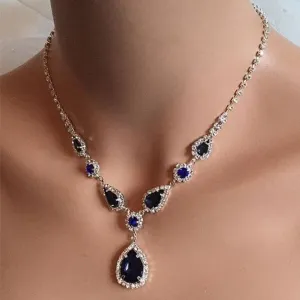 Luxury Elegance Water Drop Shape AAA Zircon Blue Color Necklace