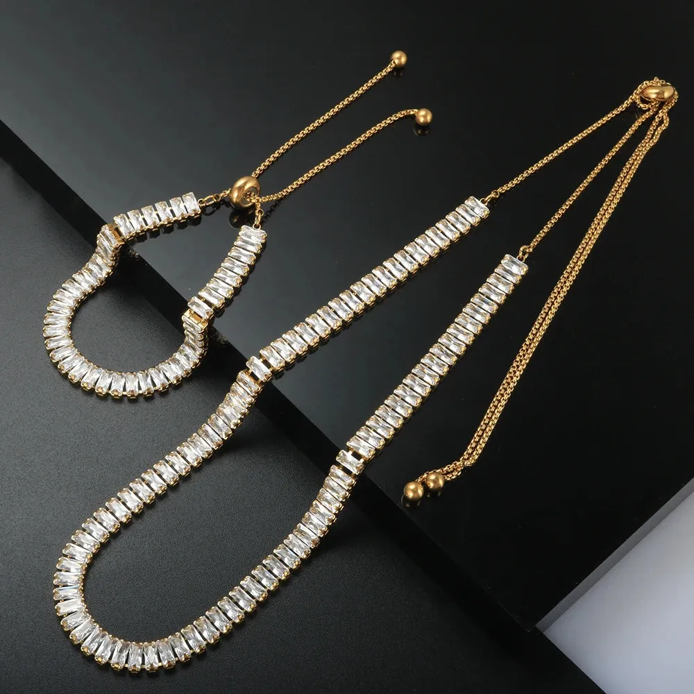 Luxury Square Zircon Adjustable Choker Necklace Tennis Chain Wedding Party Jewelry