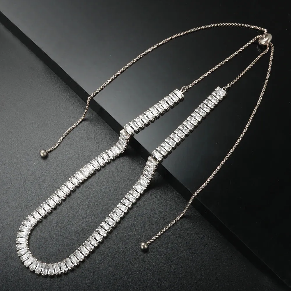 Luxury Square Zircon Adjustable Choker Necklace Tennis Chain Wedding Party Jewelry