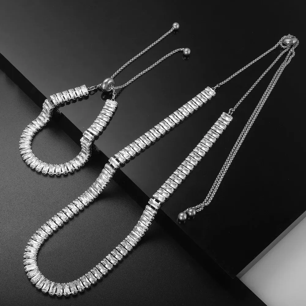 Luxury Square Zircon Adjustable Choker Necklace Tennis Chain Wedding Party Jewelry