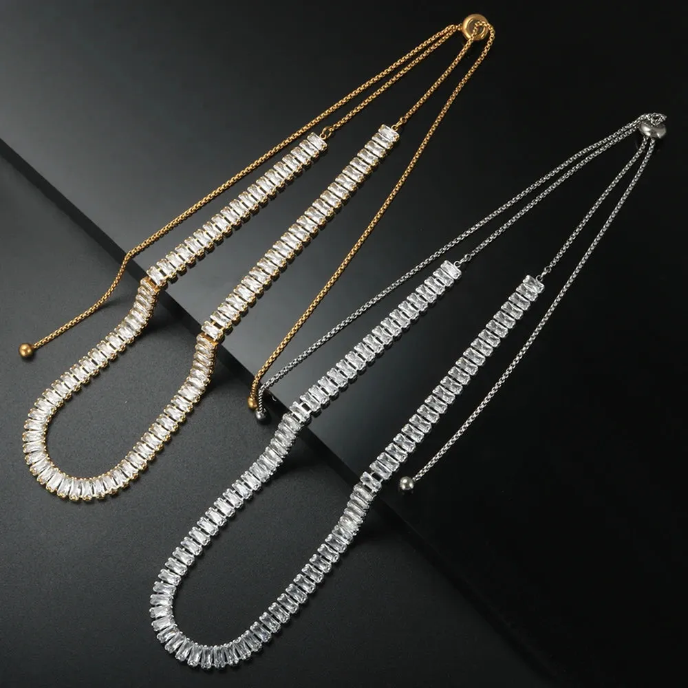 Luxury Square Zircon Adjustable Choker Necklace Tennis Chain Wedding Party Jewelry