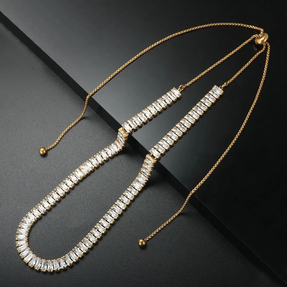 Luxury Square Zircon Adjustable Choker Necklace Tennis Chain Wedding Party Jewelry