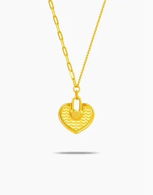 LVC 9IN Locked Heart 999 Gold Necklace