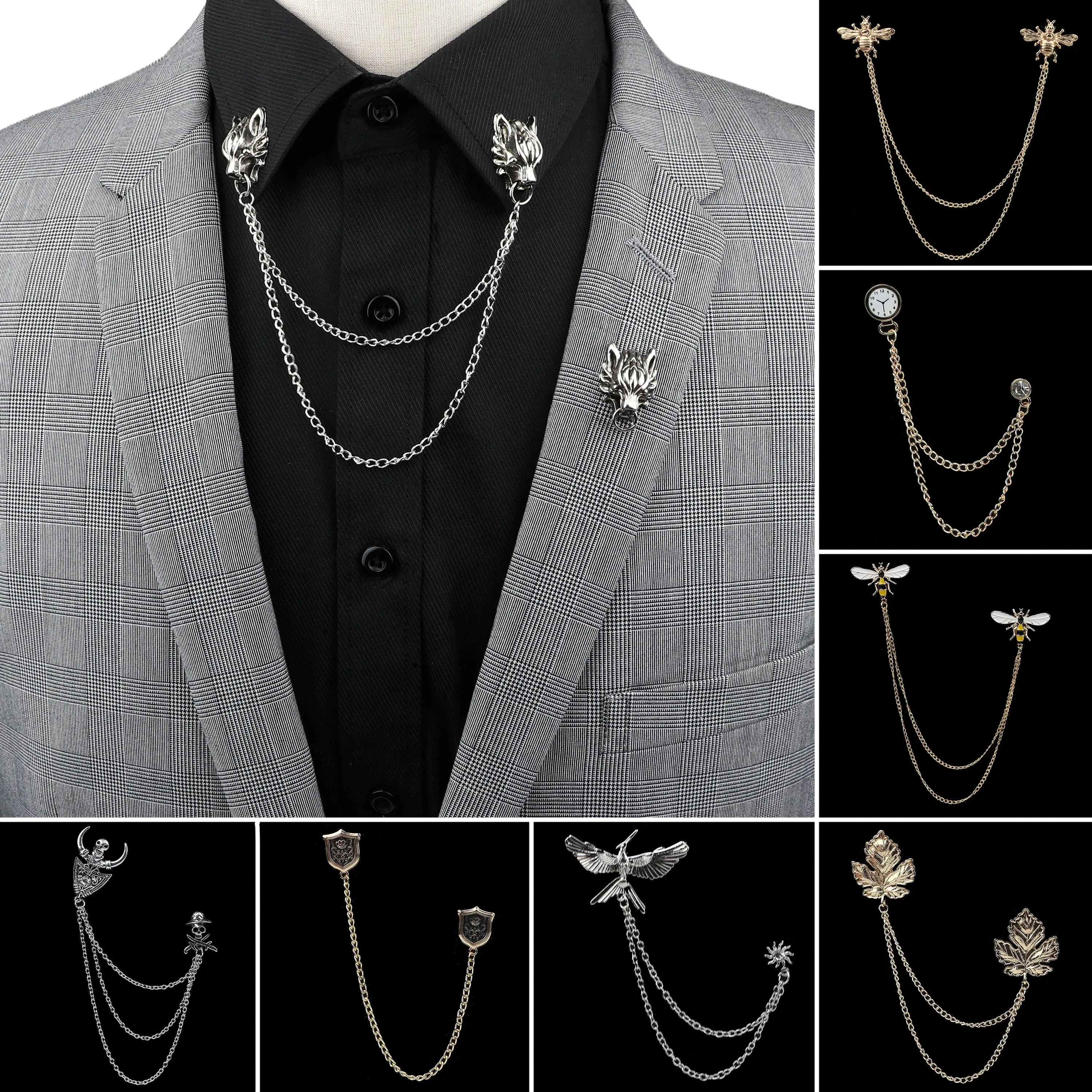 Man Suit Shirt Collar Tassel Chain
