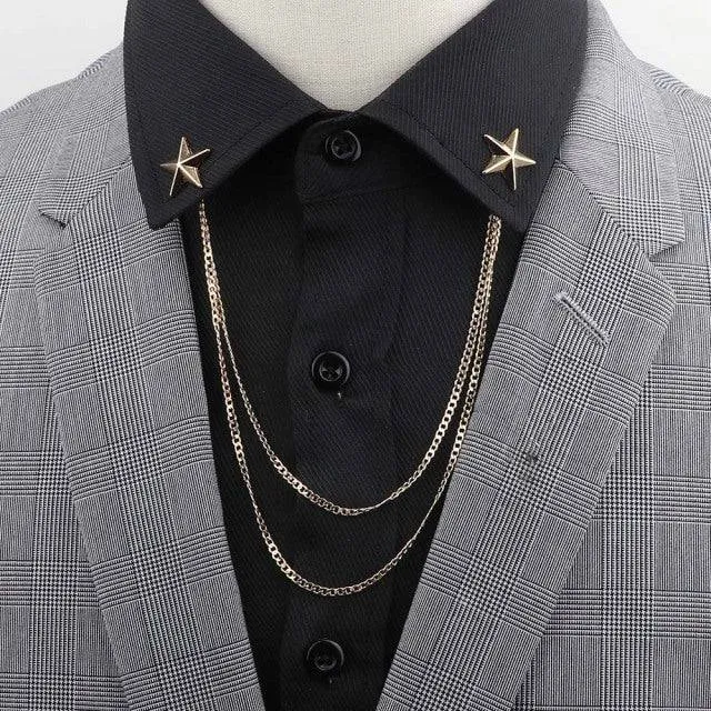 Man Suit Shirt Collar Tassel Chain