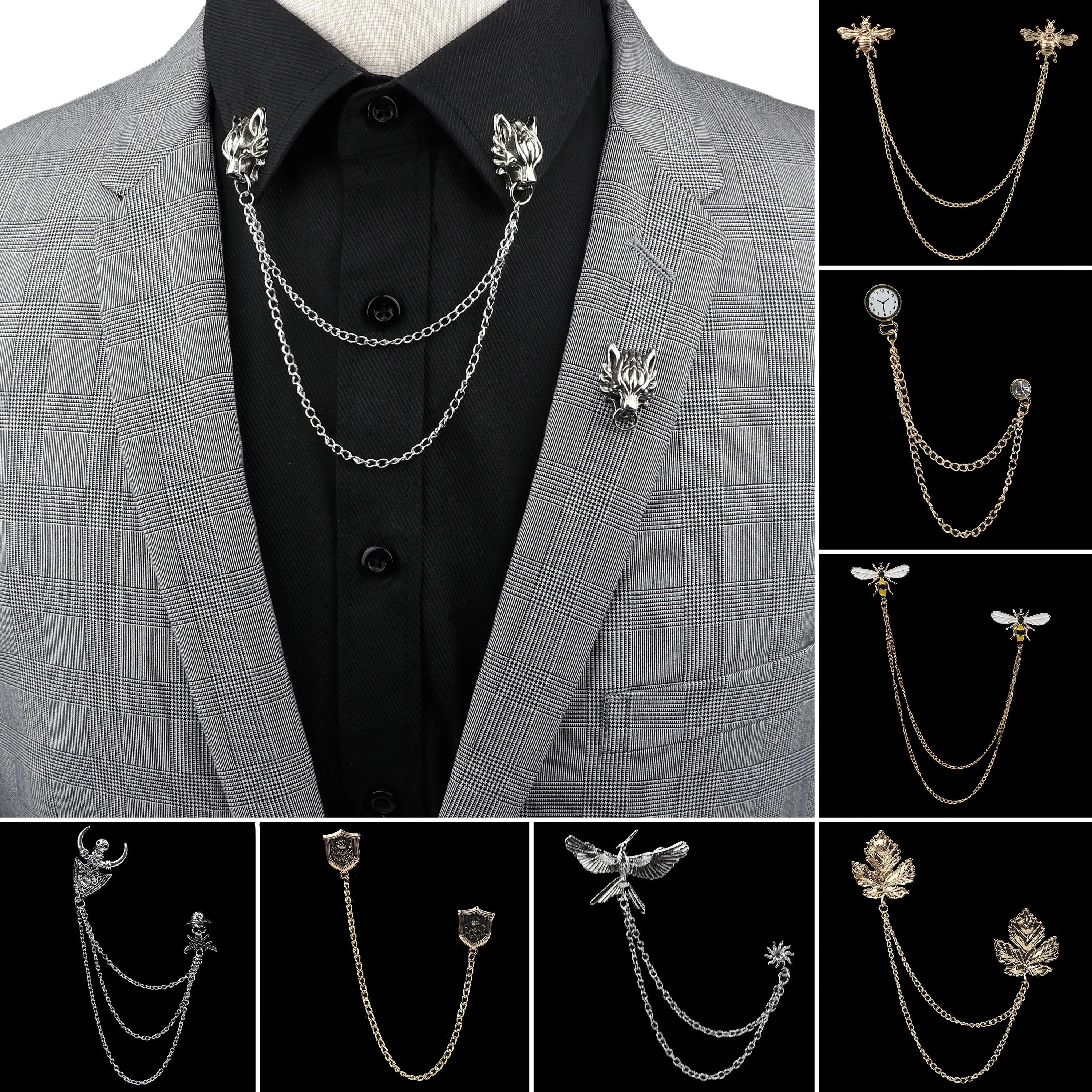 Man Suit Shirt Collar Tassel Chain