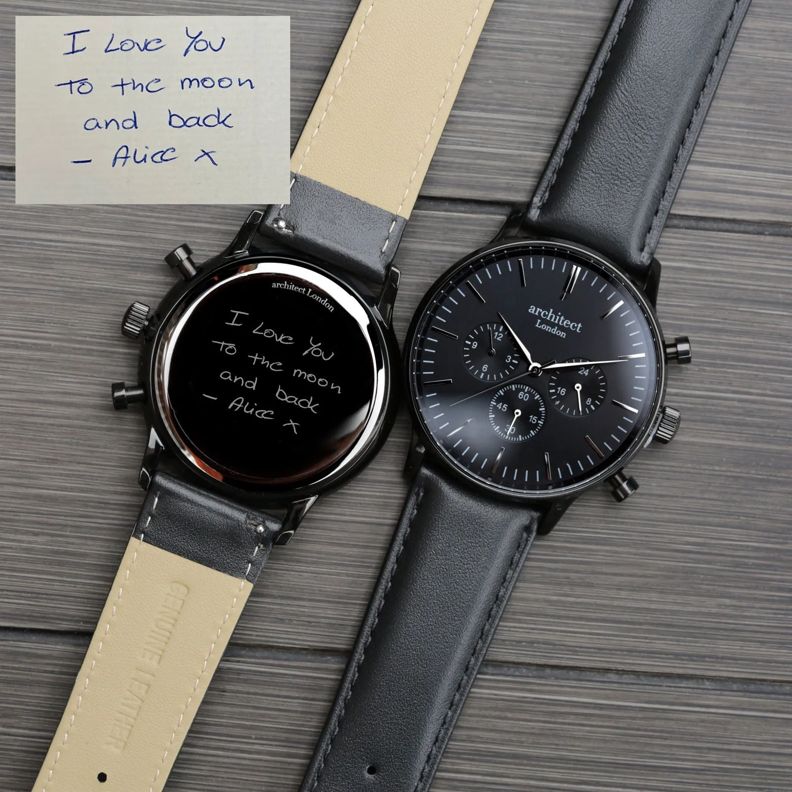 Men's Handwriting Engraved Watch - Architect Motivator - Black
