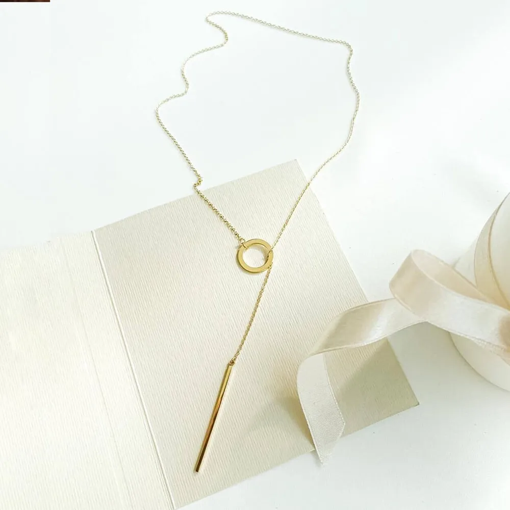 Minimalist Round Stick Pendant Necklace for Women Pearl Clavicle Necklace Leaves Long Chain Fashion Jewelry Statement Girl Gift