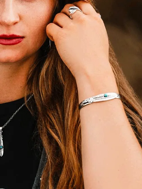 Montana Silversmiths BC5486 Womens Solo Flight Turquoise Feather Cuff Bracelet Silver