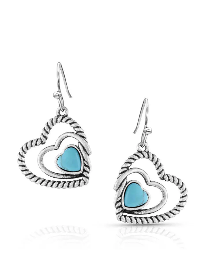 Montana Silversmiths ER5179 Womens Clearer Ponds Turquoise Heart Earrings Silver