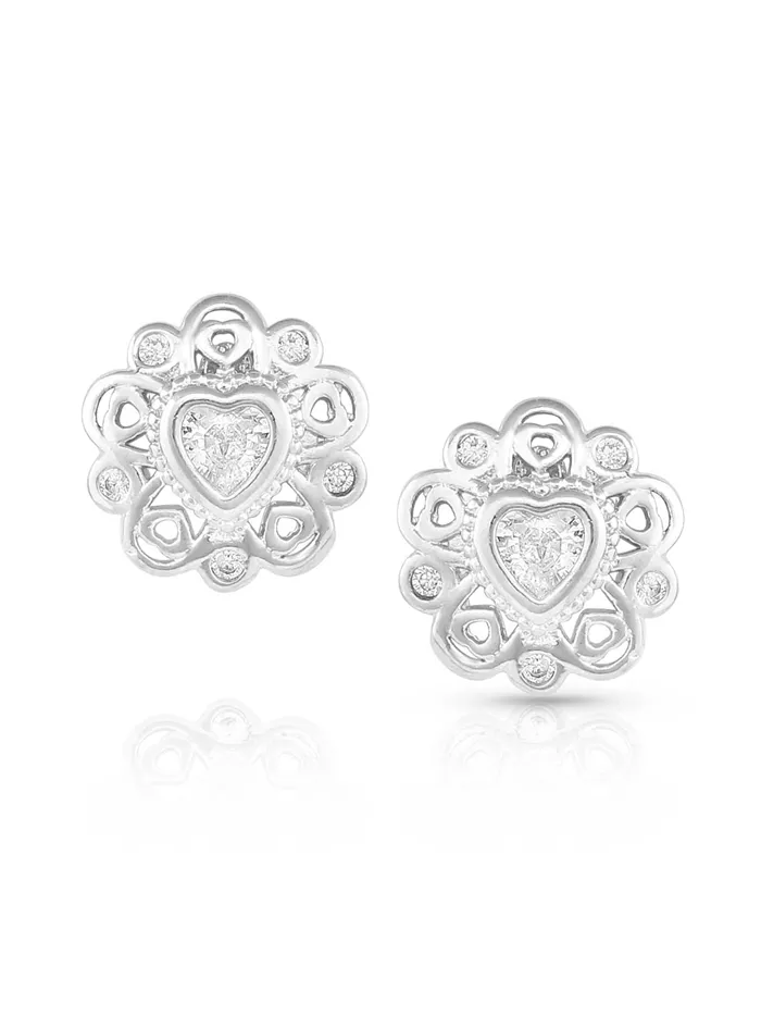 Montana Silversmiths ER5357 Womens Hidden Hearts Crystal Post Earrings Silver