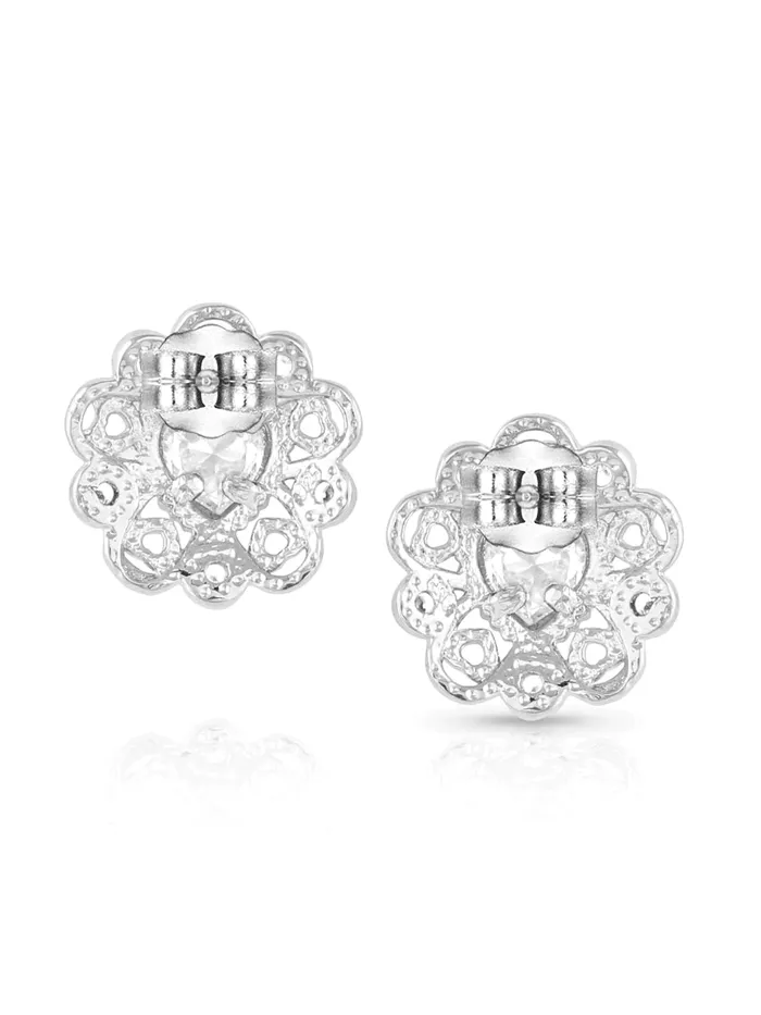 Montana Silversmiths ER5357 Womens Hidden Hearts Crystal Post Earrings Silver