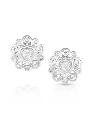 Montana Silversmiths ER5357 Womens Hidden Hearts Crystal Post Earrings Silver