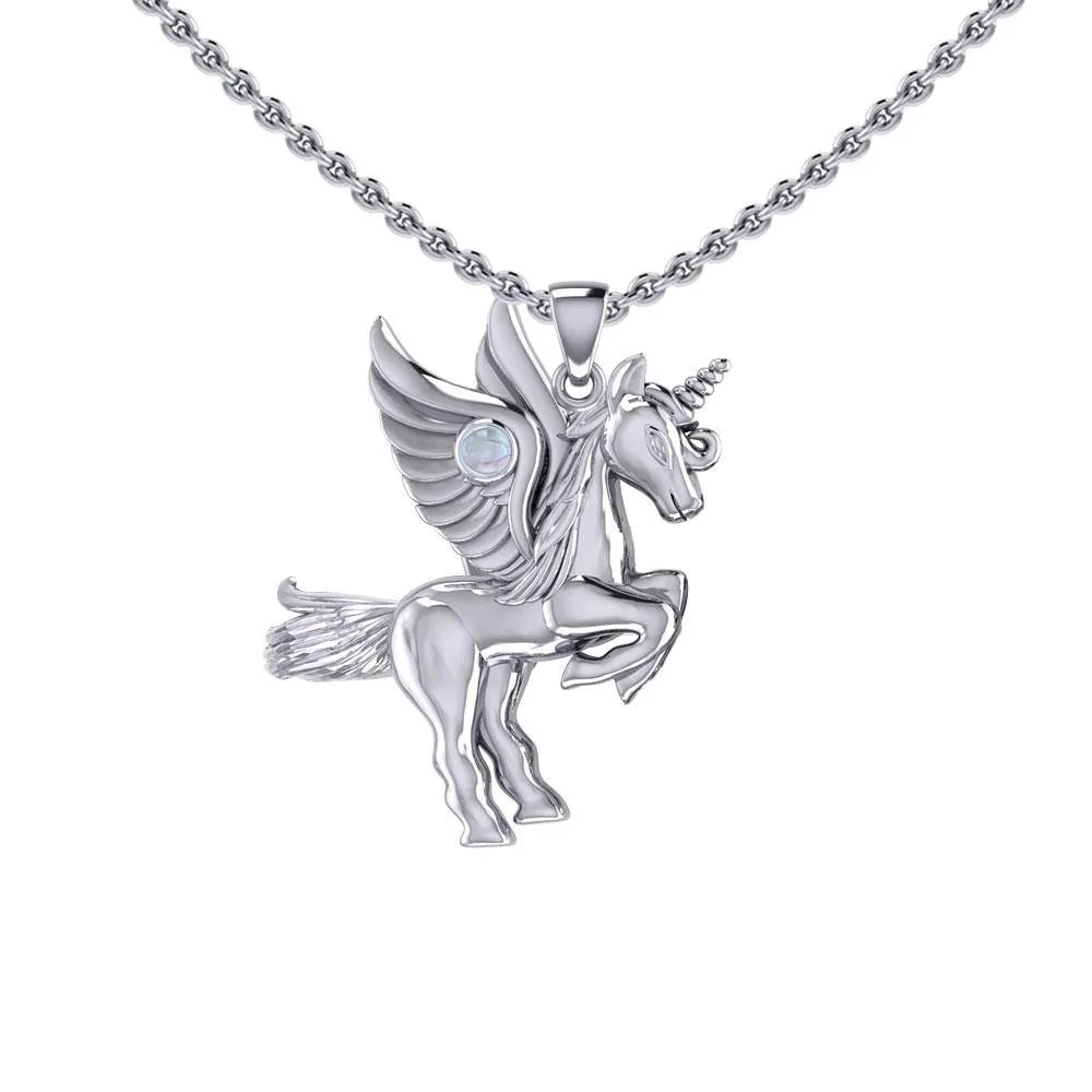 Mythical Unicorn Silver Pendant with Gemstone TPD5401