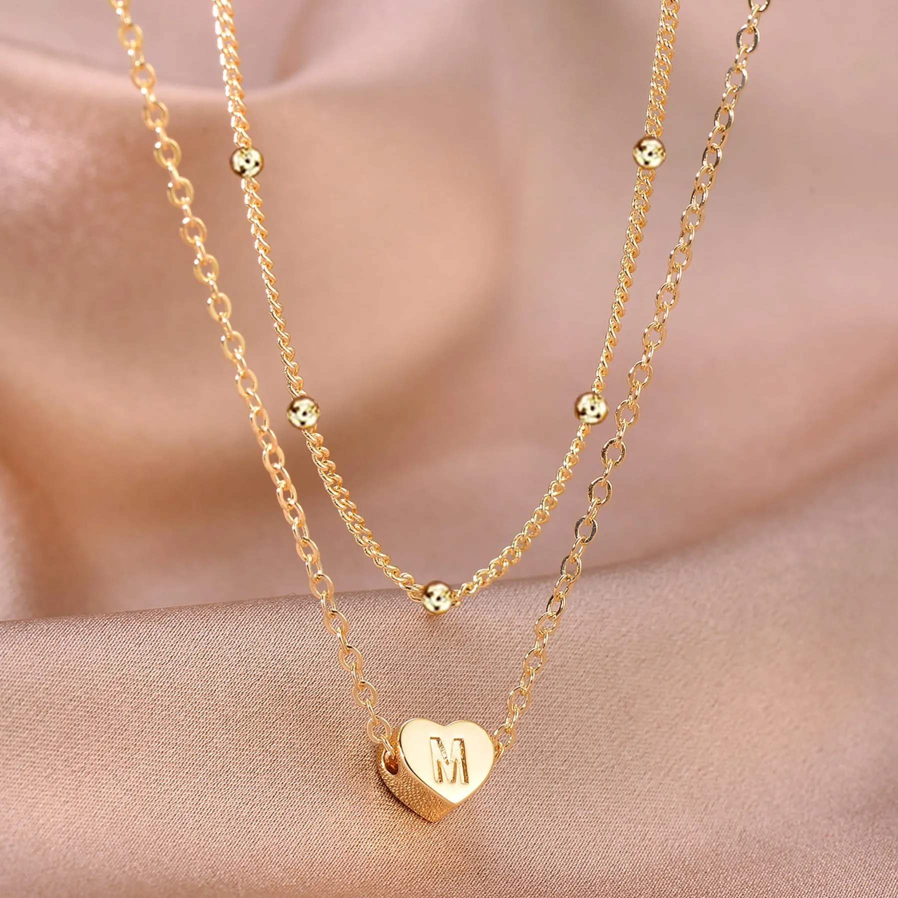 MYYOII Initial Ankle Bracelets for Women, Dainty Gold Anklets for Women Layered Heart CZ Bead Initial Anklets 14K Gold Plated Ankle Bracelet Set Waterproof Summer Beach Jewelry for Women A