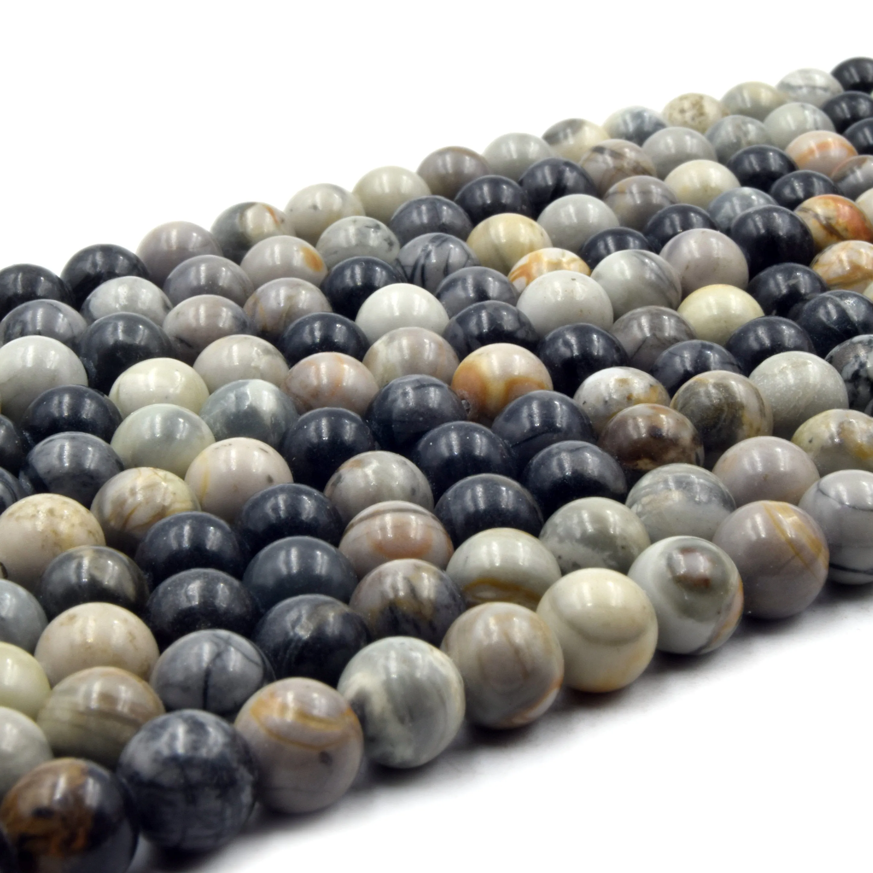 Natural Picasso Jasper Beads - Smooth Gray Round Gemstone Beads - 6mm, 8mm, 10mm - Loose Beads