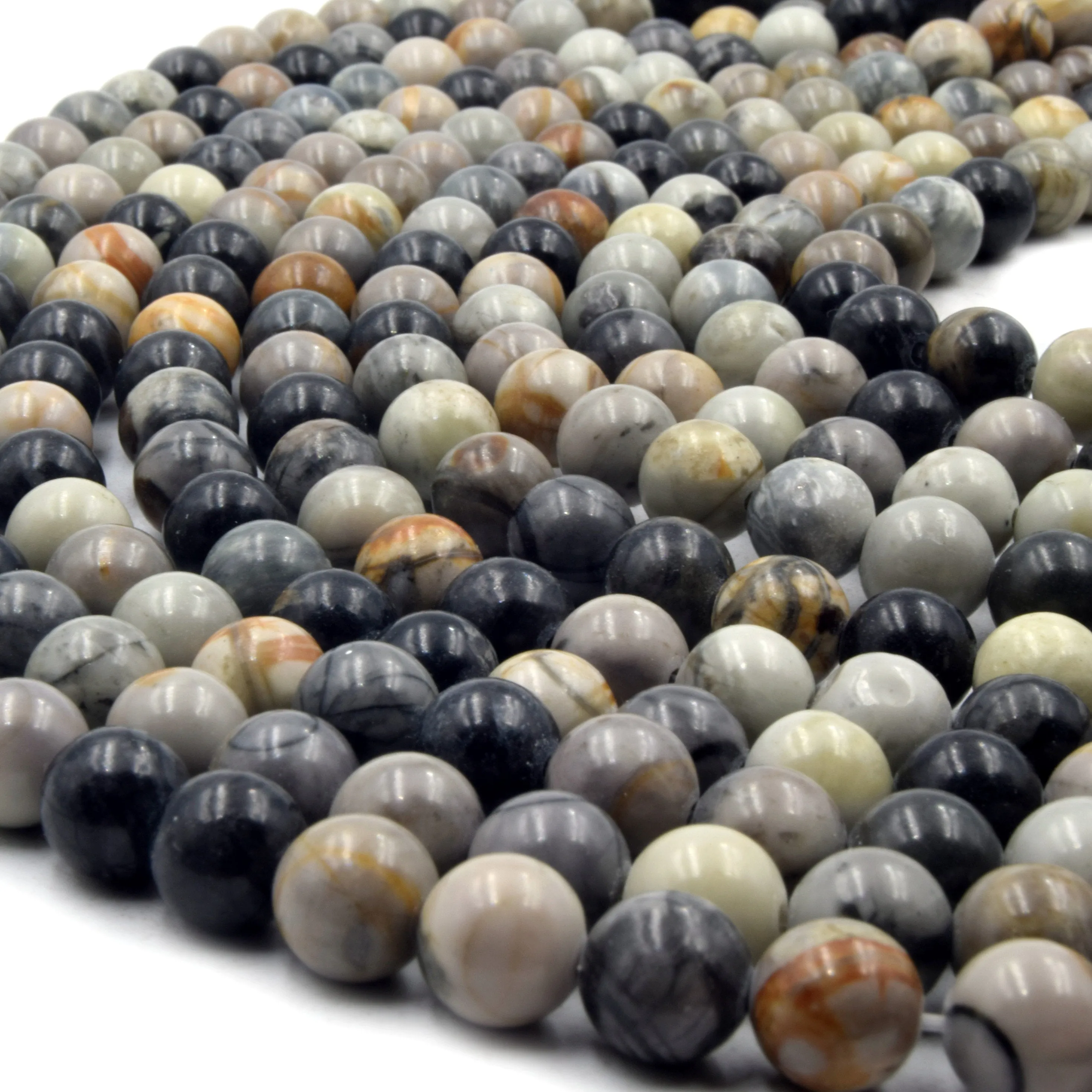 Natural Picasso Jasper Beads - Smooth Gray Round Gemstone Beads - 6mm, 8mm, 10mm - Loose Beads