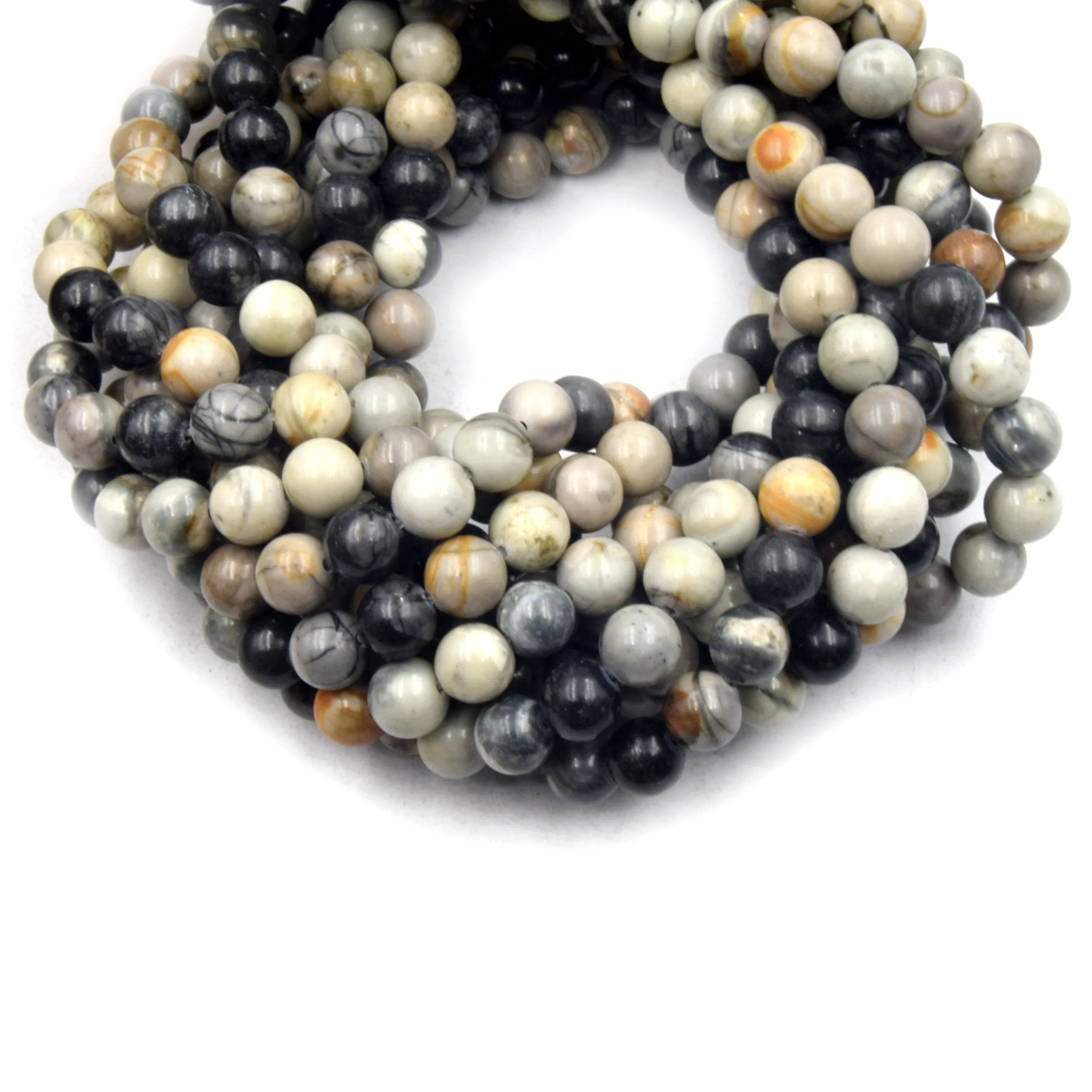 Natural Picasso Jasper Beads - Smooth Gray Round Gemstone Beads - 6mm, 8mm, 10mm - Loose Beads
