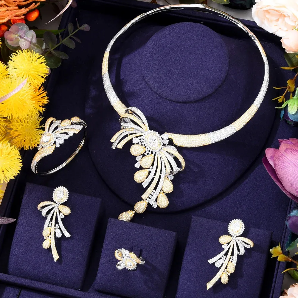 New Gorgeous 4PCS Chokers Necklace Earring Sets Cubic Zirconia Jewelry Sets for Women