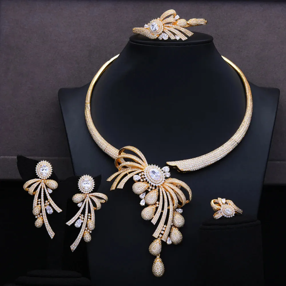 New Gorgeous 4PCS Chokers Necklace Earring Sets Cubic Zirconia Jewelry Sets for Women