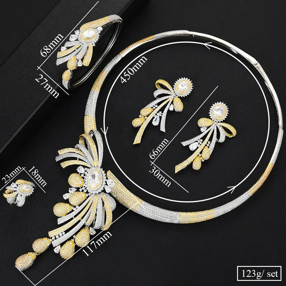 New Gorgeous 4PCS Chokers Necklace Earring Sets Cubic Zirconia Jewelry Sets for Women
