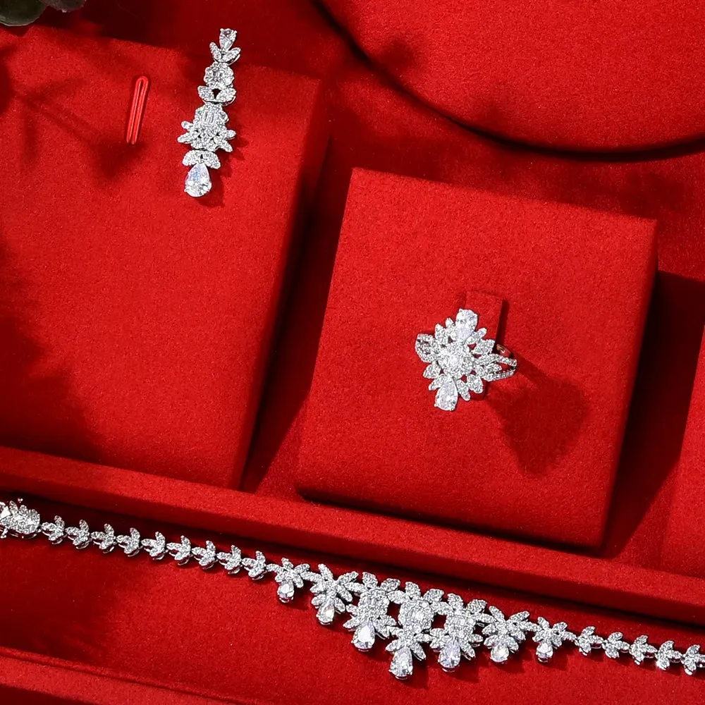 New Trendy Flowers Chokers Accessories For Women Wedding Zircon CZ African Dubai Bridal Jewelry Set