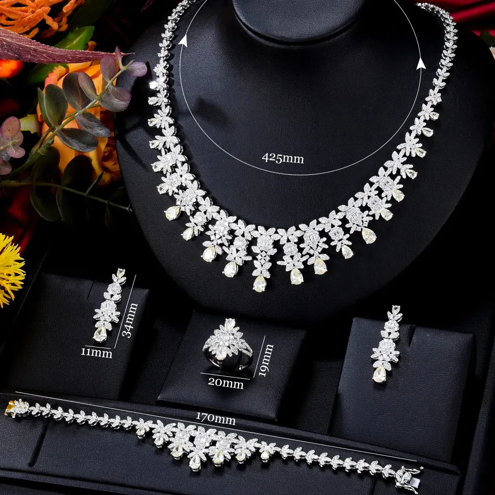 New Trendy Flowers Chokers Accessories For Women Wedding Zircon CZ African Dubai Bridal Jewelry Set