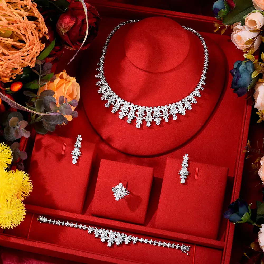New Trendy Flowers Chokers Accessories For Women Wedding Zircon CZ African Dubai Bridal Jewelry Set