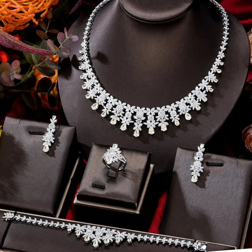 New Trendy Flowers Chokers Accessories For Women Wedding Zircon CZ African Dubai Bridal Jewelry Set
