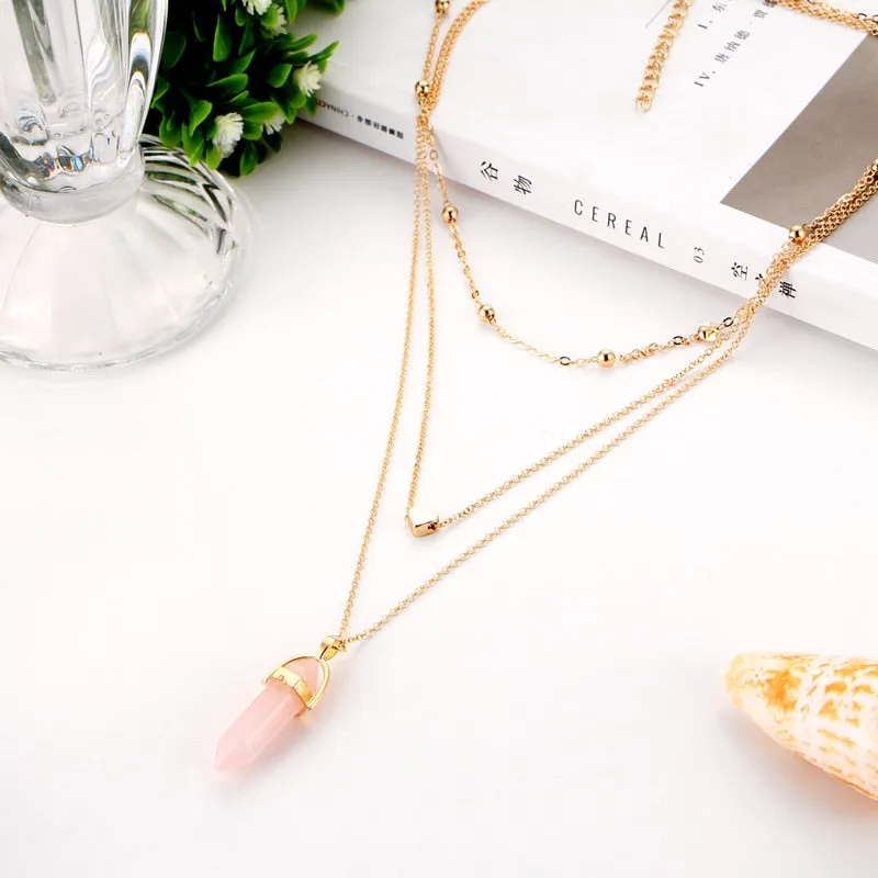 NEW Vintage Opal Stone Chokers Necklaces Fashion Multi Layer Crystal
