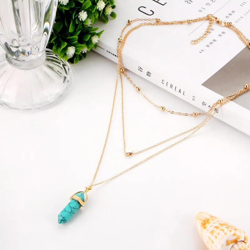 NEW Vintage Opal Stone Chokers Necklaces Fashion Multi Layer Crystal
