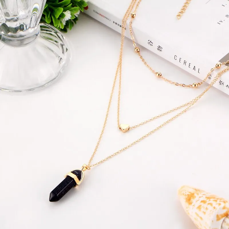 NEW Vintage Opal Stone Chokers Necklaces Fashion Multi Layer Crystal