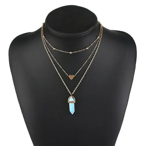 NEW Vintage Opal Stone Chokers Necklaces Fashion Multi Layer Crystal