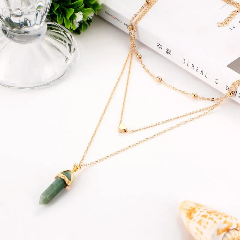 NEW Vintage Opal Stone Chokers Necklaces Fashion Multi Layer Crystal