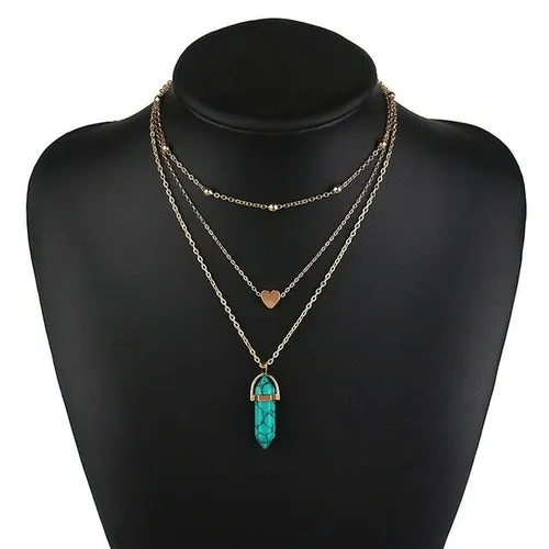 NEW Vintage Opal Stone Chokers Necklaces Fashion Multi Layer Crystal